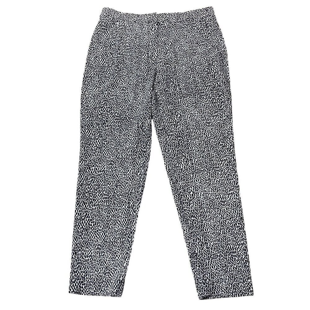 Theory 100% Silk Trouser Dress Pants Spotted Animal Cow Print Tapered Leg